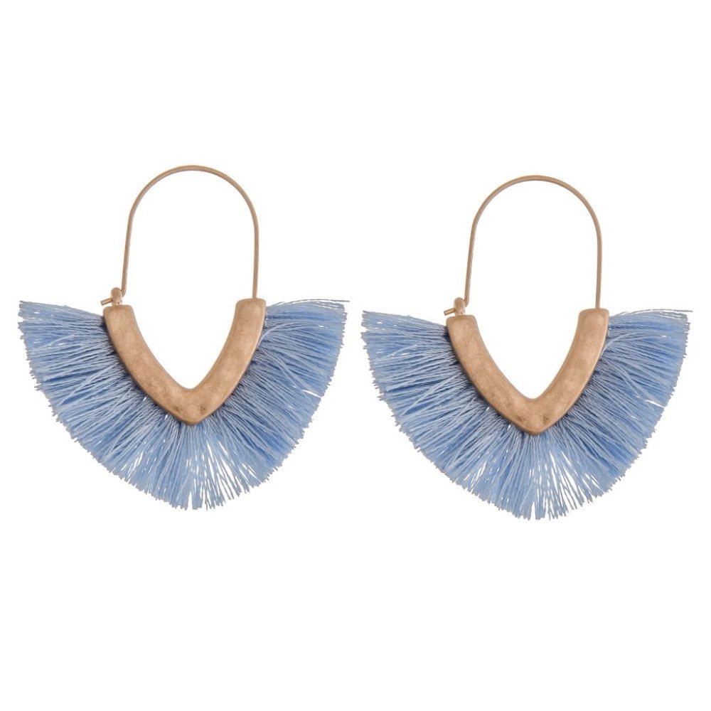 Periwinkle Tassel Wire Hook Hoop Earrings